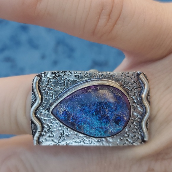 New Dichroic Glass 925 Silver Ring. - Picture 4 of 16